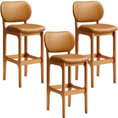 Kit 3 Banquetas Alta Bar Cozinha Sala Jantar Fixa Betta L02 Imbuia Couríssimo Whisky - Lyam Decor