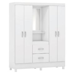Guarda Roupas Casal Capela 4 Portas Com Espelho 2 Gavetas Branco/rosa Flex Lord Demóbile Branco/ros