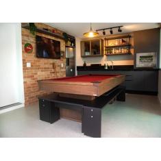 Mesa de Sinuca e Jantar com 4 Bancos - 2,20x1,20 - Nelson Bilhares, Bo