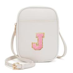 Viverte Bolsa infantil com inicial transversal para meninas, 3 bolsos, couro PU, bolsa transversal para presente personalizado para meninas adolescentes, Bege, One Size