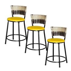 Jogo 3 Banqueta Baixa Ratan Hawai Preta Cappuccino Premium - Lamar Des