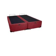 Cama Box Baú Queen Bipartido Blindado Suede Vermelho Com Pistão A Gás