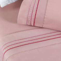 Jogo de Lençol King Yara bordado 4pç 100% Poliéster - Rosa - Lilly Hom