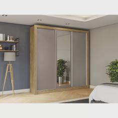 Guarda-roupa 3 Portas de Correr 2 Gavetas com Espelho