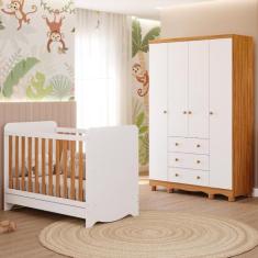 Quarto Bebê Completo Berço Americano Ben 3 em 1 Guarda Roupas 4 Portas