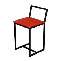 Banqueta Baixa Para Cozinha Preta Industrial Assento Estofado - Don Ca