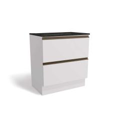 Balcão Cozinha p/Cooktop Maxxi G755 top 2 Gavetas c/Tampo 80cm Branco/Preto Brilho - Kappesberg