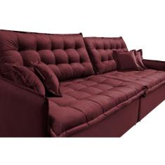 Sofá Sem Caixa Retrátil Reclinável 2,15m Cama Inbox Versátil Com Pillow Top E Molas Velusoft Vinho