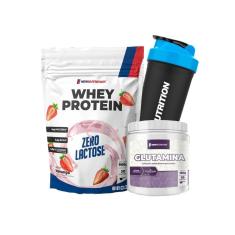 Combo Whey Protein Zero Lactose Glutamina Shaker New-Unissex