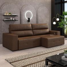 Sofá Retrátil 4 Lugares 284cm 2 Módulos Nero com USB Couro Manchado G52 - Gran Belo