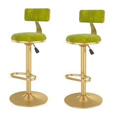 Conjunto De 2 Banquetas De Bar De Ilha De Cozinha Ajustáveis, Altura De Balcão, Cadeira De Jantar Giratória Com Encosto, Flanela De Ferro Forjado Com Apoio Para Os Pés, Altura De Assento De 24" E 33"