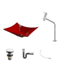 Kit Cuba L38 C/Torneira Link 1062 Metal + Válvula Click 1''G + Sifão Cromado + Flexível Vermelho