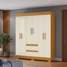 Guarda-Roupa Casal 6 Portas e 2 Gavetas Chantrieri Espresso Móveis Cinamomo/Off White