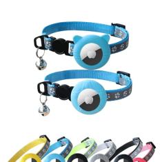 Windhunt Pacote com 2 porta-airtag para gatos com sinos, coleira de gatinho com suporte de Airtag Apple para gatos, coleira reflexiva ajustável para gatos com fivela separável para meninas e gatos。