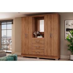 Guarda Roupa Solteiro 4 Portas e 3 Gavetas c/ Espelho Roma 1181 c/ Pés