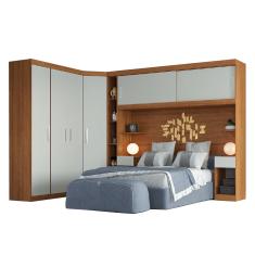 Guarda Roupas Modulado Com Cabeceira de Casal 1,38m Genova Plus 6 Portas 4 Gavetas Freijó/Off White 