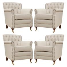 Kit 04 Poltronas Decorativas Sala de Estar Níger Pés Príncipe Couro Of