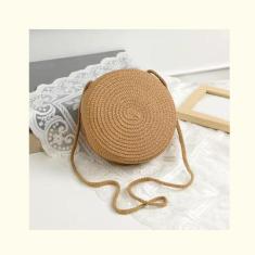 Bolsa Pequena Palha Sintética Redonda Alça Corda - Multimarcas, Bege