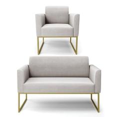 Sofá Namoradeira Com Poltrona Base Industrial Dourado Marisa Veludo Ci