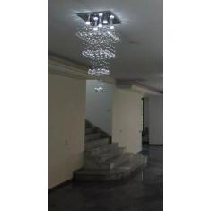 Lustre de cristal para sala com 90 cm de altura base de inox polido 45