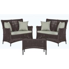 2 Sofá Área e Mesa Igapó Alumínio Pintura Preta Corda Náutica Estofado Impermeável Almofada 3 Trama