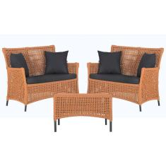 2 Sofá Área e Mesa Igapó Alumínio Pintura Preta Corda Náutica Estofado Impermeável Almofada 11 Trama