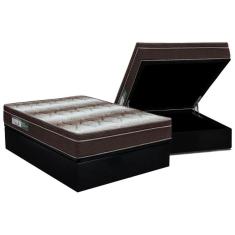 Cama Box Baú Casal: Colchão Ortopédico Ortobom Light + Base Crc Suede Black(138X188)