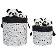 Kit cesto organizador de brinquedos 2 peças panda cinza