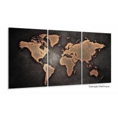 Quadro Decorativo Mapa Mundi Retro 120x60 em tecido 3 peças