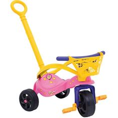 Triciclo Fofinha com Empurrador Proteção e Cestinha Xalingo Rosa Claro