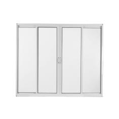 Janela de Alumínio de Correr 120x120cm 4 Folhas 2 Fixas com Vidro Liso Linha Soft MGM Branco Branco