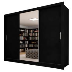 Guarda Roupa Casal Layla 3 Pts Espelho Central Preto Fosco - M.a Preto Fosco