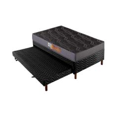 Cama Box c/Auxiliar Solteiro: Colchão Espuma Polar D23 Pérola Gray + Base CRC Rústico Black(88x188)