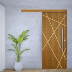 Porta de Correr Padrão Imbuia Agatha Trilho Embutir Puxador Barra Chata 800 Mm Cromado 82 X 210 Esqu Natural