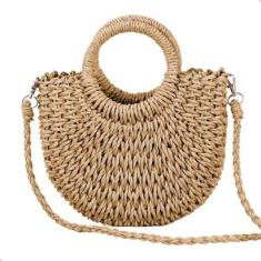 Bolsa de Palha Semi Circulo Faminina Moda Verão Praia Piscina Alça Fina Transversal-Feminino