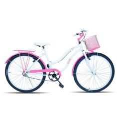 Bicicleta Retro Aro 26 Feminina Forss Hello Pink, Branco, Rosa