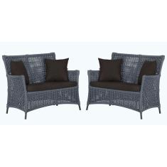 2 Sofás área Externa Igapó Alumínio Preta Corda Náutica E9 Prata