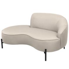 Sofá Curvo 2 Lugares 150cm Braço Esq. Thommy Pés Preto Linho Off White