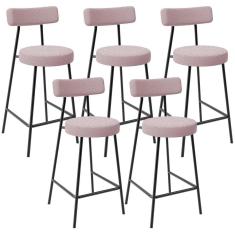 Kit 05 Banquetas Baixa Para Cozinha Sala De Jantar Bar Bancada Milão L02 Bouclê Rosê