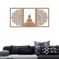 Quadro Decorativo Vazado Buddha Mandala MDF 3mm Marrom
