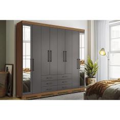 Guarda Roupa 8 Portas e 6 Gavetas c/ Espelho e Pés Master 8.6 Jatoba/Grafitte - Santos Andirá