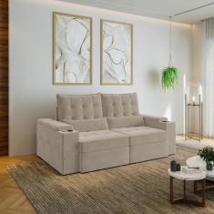 Sofá Retrátil Reclinável 3 Lugares 200cm Porta Copos e USB Embaúba Ext