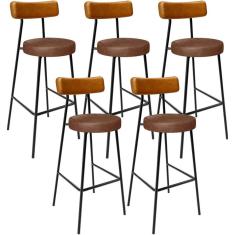 Kit 05 Banquetas Alta Bar Cozinha Sala De Jantar Milão L02 Couríssimo Whisky Marrom - Lyam Decor