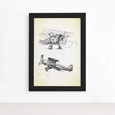 Quadro Vintage Moldura Preta Aviões Antigos 33x43cm