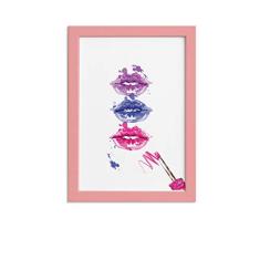 Quadro Maquiagem Bocas Trio Moldura Rosa 22x32cm