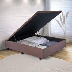 Base Box Baú Casal em Suede 138x188x42cm Marrom
