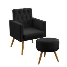 Kit Poltrona Decorativa Estofada Vega Com Rodapé E Botões Capitonê e P