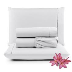 Jogo de Lençol Micropercal 400 Fios Queen 4 Peças - Branco - Casa Show