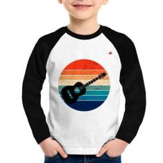 Camiseta Raglan Infantil Violão Vintage Sunset Manga Longa - Foca na M