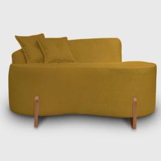 Sofá Curvo Pé de Madeira 2 Lugares Feijão Forma Orgânica Bouclé - Alia